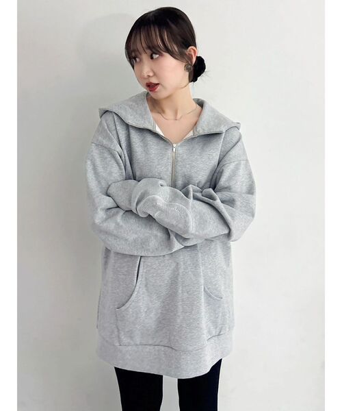 dazzlin（ダズリン）の「【吉田朱里】ストーンアートハーフジップフーディ（パーカー・レディース・ピンク/グレー/ブラック・FREE）」の13枚目の写真