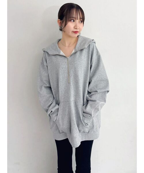 dazzlin（ダズリン）の「【吉田朱里】ストーンアートハーフジップフーディ（パーカー・レディース・ピンク/グレー/ブラック・FREE）」の14枚目の写真