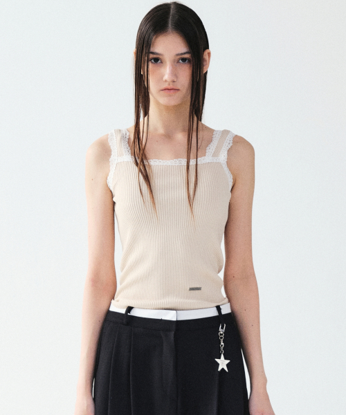 NICK&NICOLE(ニックアンドニコール)の「LACE KNIT SLEEVELESS_BEIGE(Tシャツ/カットソー・レディース・その他・FREE)」の1枚目の写真