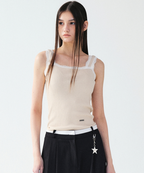 NICK&NICOLE(ニックアンドニコール)の「LACE KNIT SLEEVELESS_BEIGE(Tシャツ/カットソー・レディース・その他・FREE)」の2枚目の写真