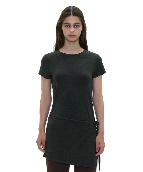 PARTIMENTO WOMEN(パルティメントウィメン)の「PWC マルチウェイラップスカートレイヤードトップ_チャコールメランジ(Tシャツ/カットソー・レディース・その他・SMALL/MEDIUM/LARGE)」の1枚目の写真