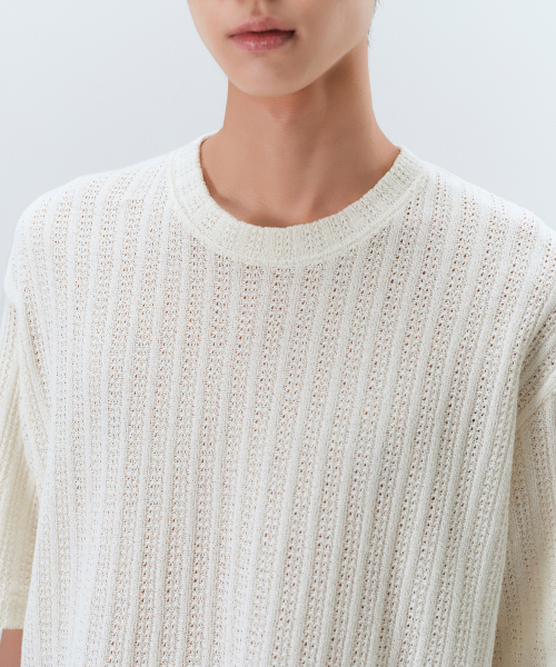 MUSINSA STANDARD（ムシンサスタンダード）の「リラックスドクロシェニットTシャツ[アイボリー]（Tシャツ/カットソー・メンズ・その他・SMALL/MEDIUM/LARGE/X-LARGE/XX-LARGE）」の4枚目の写真