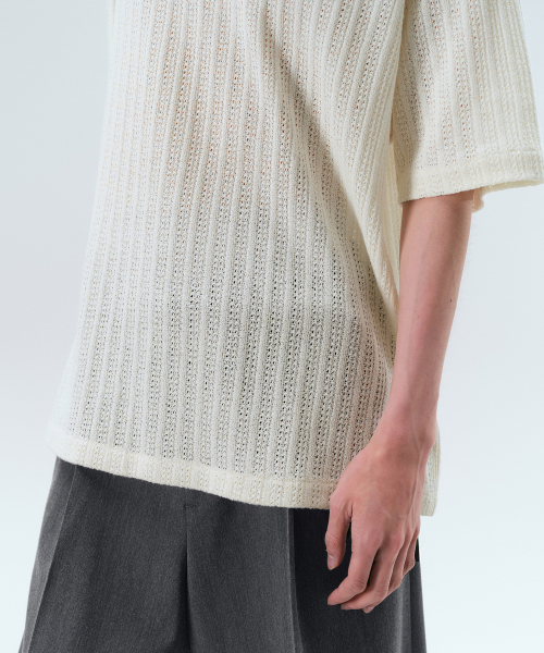 MUSINSA STANDARD（ムシンサスタンダード）の「リラックスドクロシェニットTシャツ[アイボリー]（Tシャツ/カットソー・メンズ・その他・SMALL/MEDIUM/LARGE/X-LARGE/XX-LARGE）」の5枚目の写真