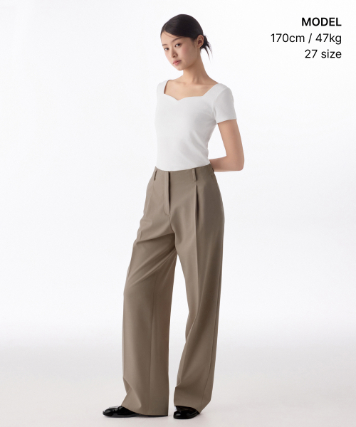 MUSINSA STANDARD WOMAN（ムシンサスタンダードウーマン）の「レディースウエストバンドレスワイドスラックス【ダスティベージュ】（スラックス・レディース・その他・34/32/31/24/25/26/27/28/30/29）」の2枚目の写真