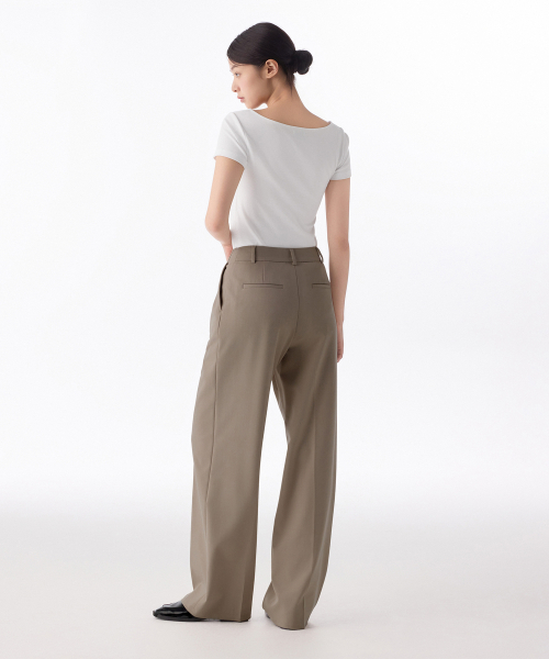 MUSINSA STANDARD WOMAN（ムシンサスタンダードウーマン）の「レディースウエストバンドレスワイドスラックス【ダスティベージュ】（スラックス・レディース・その他・34/32/31/24/25/26/27/28/30/29）」の3枚目の写真