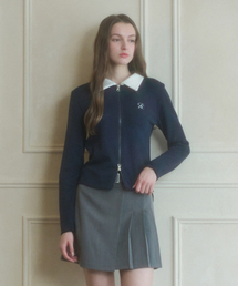 SALT AND CHOCOLATE（ソルトアンドチョコレート）の「Color combination collar knit zip-up navy 4W241F001（カーディガン/ボレロ）」