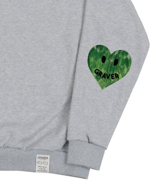 GRAVER（グレーバー）の「[ユニセックス]エルボーリーフスマイルハートスウェット_グレー（スウェット・レディース・グレー・LARGE/MEDIUM/X-LARGE）」の4枚目の写真