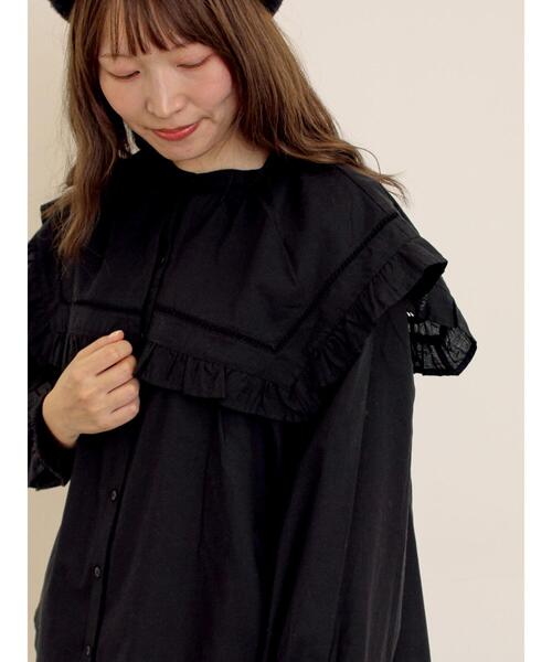 Samansa Mos2（サマンサ モスモス）の「ビッグカラーブラウス（シャツ/ブラウス・レディース・オフホワイト/ブラック/ブラウン・F）」の3枚目の写真