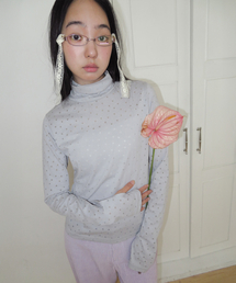 Sheer Dotted Turtleneck, Grey