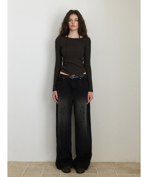 ETMON(エトモン)の「Damaged Black Denim Pants Black(Tシャツ/カットソー・レディース・その他・SMALL/MEDIUM)」の1枚目の写真