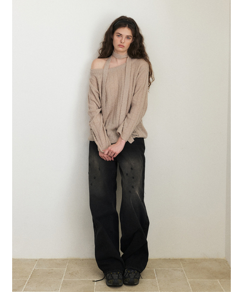 ETMON(エトモン)の「Damaged Black Denim Pants Black(Tシャツ/カットソー・レディース・その他・SMALL/MEDIUM)」の2枚目の写真