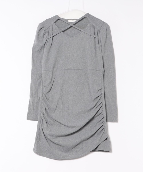 Nia(ニア)の「Nia(ニア)/スリムフィット ギャザーデザイン ミニワンピース(ワンピース・レディース・グレー・MEDIUM/SMALL)」の3枚目の写真