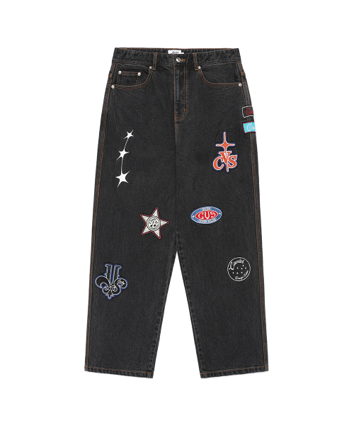 Cavish(カビシ)の「PATCHWORK DENIM PANTS BLACK(CV2EFUD112A)(デニムパンツ・レディース・ブラック・LARGE/MEDIUM/SMALL)」の1枚目の写真
