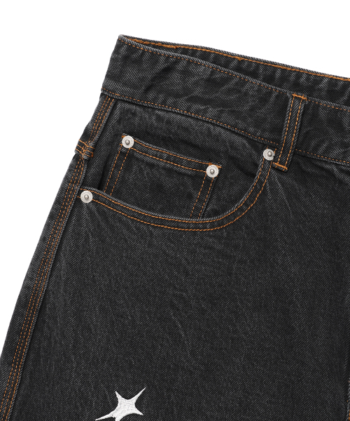 Cavish(カビシ)の「PATCHWORK DENIM PANTS BLACK(CV2EFUD112A)(デニムパンツ・レディース・ブラック・LARGE/MEDIUM/SMALL)」の4枚目の写真