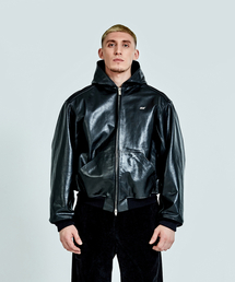 Leather Hoodie zip-up - Black