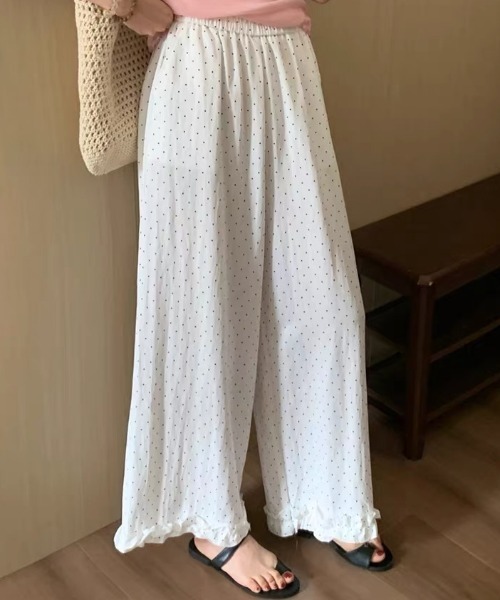 Mejoul(メジュール)の「裾フリルドットワイドパンツ(その他パンツ・レディース・ネイビー/ホワイト/アイボリー・L/M)」の4枚目の写真