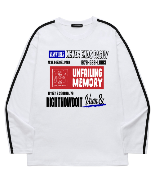 VANNWORKS(バンワークス)の「UNFAILING MEMORY 袖テープロングスリーブ (VLS0116) ホワイト(Tシャツ/カットソー・レディース・その他・X-LARGE/XX-LARGE)」の1枚目の写真