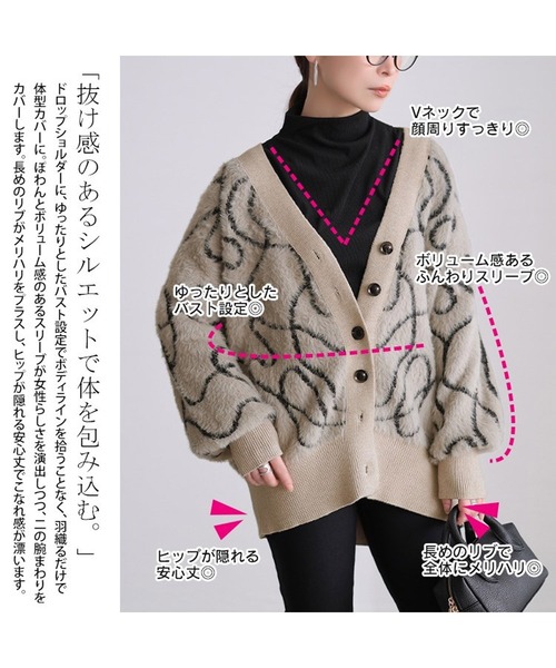 GOLDJAPAN(ゴールドジャパン)の「ライン柄シャギーニットカーディガン【大きいサイズ対応】(カーディガン/ボレロ・レディース・ブラック/ベージュ系・LL~3L/4L~5L)」の6枚目の写真
