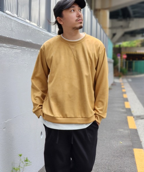 NO NEED(ノーニード)の「フェイクスエードレイヤード(Tシャツ/カットソー・メンズ・ブルー/グリーン/ライトグレー/マスタード/チャコール・LL/L/M/S)」の5枚目の写真