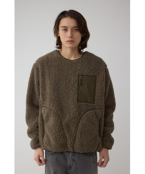 AZUL by moussy(アズールバイマウジー)の「シープボア防風トップス(スウェット・メンズ・カーキ/ブラック/チャコールグレー・LARGE/MEDIUM)」の12枚目の写真