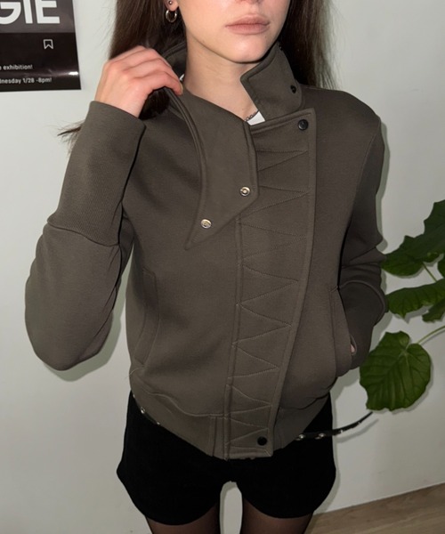 SHAGGIE（シャギー）の「裏起毛スタンドカラースウェットトップス（スウェット・レディース・カーキ/ブラック/グレー・FREE）」の3枚目の写真