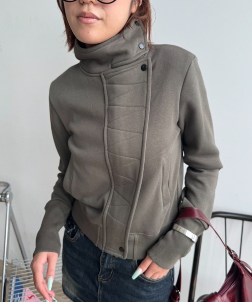 SHAGGIE(シャギー)の「裏起毛スタンドカラースウェットトップス(スウェット・レディース・カーキ/ブラック/グレー・FREE)」の9枚目の写真