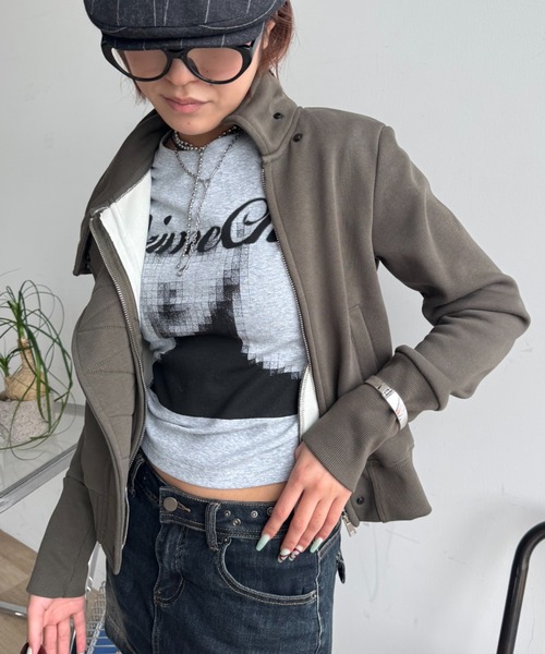 SHAGGIE(シャギー)の「裏起毛スタンドカラースウェットトップス(スウェット・レディース・カーキ/ブラック/グレー・FREE)」の10枚目の写真