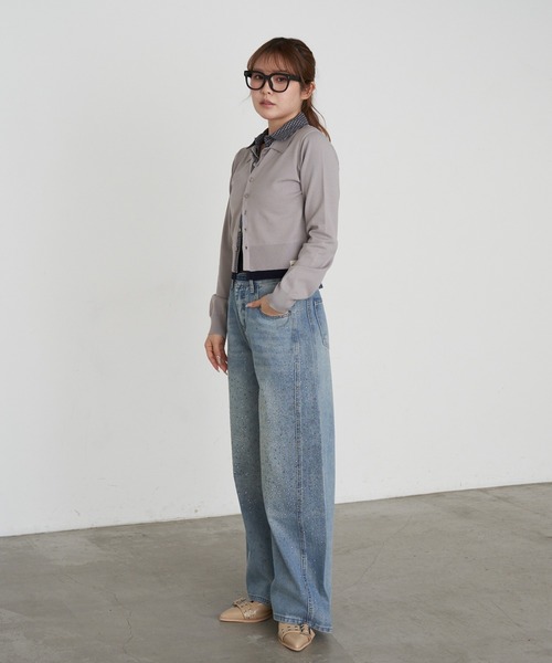 RAY CASSIN（レイカズン）の「シャツレイヤードカーディガン（カーディガン/ボレロ・レディース・グレー/ライトベージュ/ネイビー・FREE）」の4枚目の写真