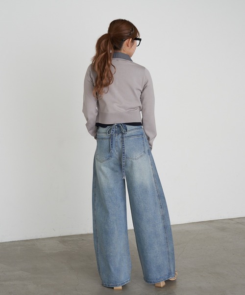 RAY CASSIN（レイカズン）の「シャツレイヤードカーディガン（カーディガン/ボレロ・レディース・グレー/ライトベージュ/ネイビー・FREE）」の5枚目の写真