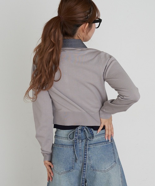 RAY CASSIN（レイカズン）の「シャツレイヤードカーディガン（カーディガン/ボレロ・レディース・グレー/ライトベージュ/ネイビー・FREE）」の6枚目の写真