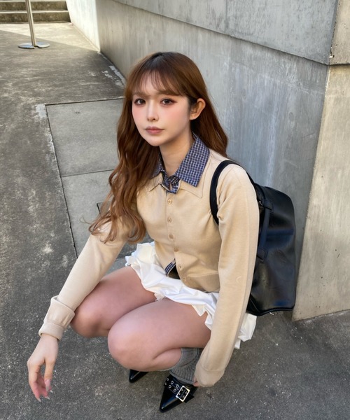 RAY CASSIN（レイカズン）の「シャツレイヤードカーディガン（カーディガン/ボレロ・レディース・グレー/ライトベージュ/ネイビー・FREE）」の17枚目の写真