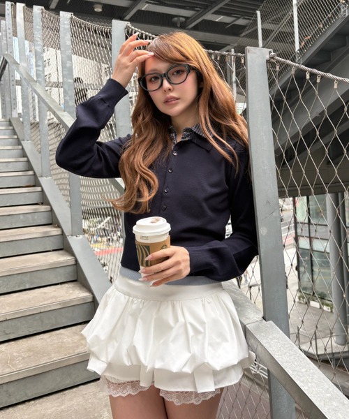 RAY CASSIN（レイカズン）の「シャツレイヤードカーディガン（カーディガン/ボレロ・レディース・グレー/ライトベージュ/ネイビー・FREE）」の19枚目の写真