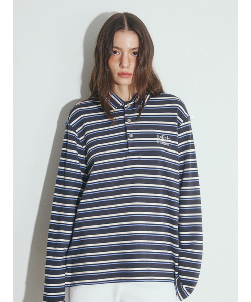 OAFISH(オアフィッシュ)の「STRIPE PIQUE LONG SLEEVE, GRAY(ポロシャツ・レディース・その他・ONE SIZE)」の1枚目の写真