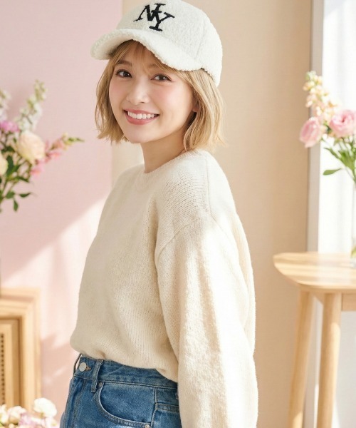 VIBGYOR（ヴィブジョー）の「【IZU】 NYロゴボアフリースキャップ（キャップ・レディース・アイボリー/ブラック・FREE）」の3枚目の写真