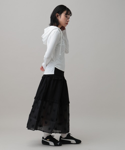3.3 Field Trip （3.3フィールドトリップ）の「3.3 Field Trip／シアーヘムティアードロングスカート（スカート・レディース・ブラック/ホワイト・FREE）」の8枚目の写真
