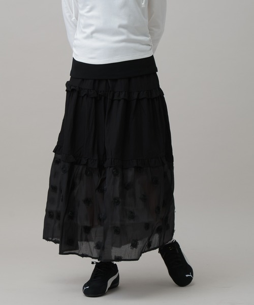 3.3 Field Trip （3.3フィールドトリップ）の「3.3 Field Trip／シアーヘムティアードロングスカート（スカート・レディース・ブラック/ホワイト・FREE）」の9枚目の写真
