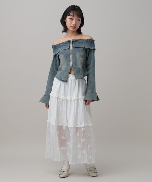 3.3 Field Trip （3.3フィールドトリップ）の「3.3 Field Trip／シアーヘムティアードロングスカート（スカート・レディース・ブラック/ホワイト・FREE）」の3枚目の写真