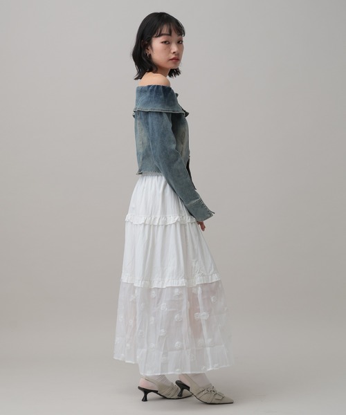 3.3 Field Trip （3.3フィールドトリップ）の「3.3 Field Trip／シアーヘムティアードロングスカート（スカート・レディース・ブラック/ホワイト・FREE）」の4枚目の写真