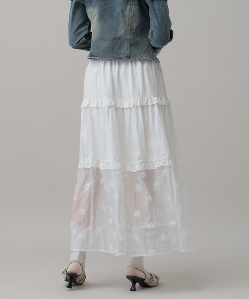 3.3 Field Trip （3.3フィールドトリップ）の「3.3 Field Trip／シアーヘムティアードロングスカート（スカート・レディース・ブラック/ホワイト・FREE）」の6枚目の写真