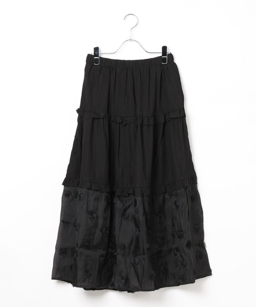 3.3 Field Trip （3.3フィールドトリップ）の「3.3 Field Trip／シアーヘムティアードロングスカート（スカート・レディース・ブラック/ホワイト・FREE）」の14枚目の写真