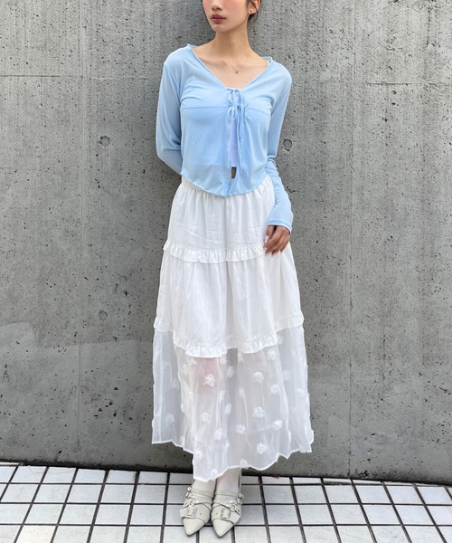 3.3 Field Trip （3.3フィールドトリップ）の「3.3 Field Trip／シアーヘムティアードロングスカート（スカート・レディース・ブラック/ホワイト・FREE）」の21枚目の写真