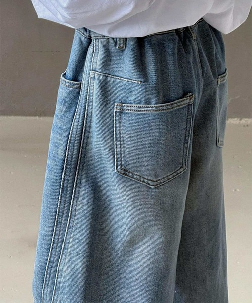 aimoha（アイモハ）の「【aimoha-KIDS-】キッズ　サイドライン ワイドデニムパンツ（デニムパンツ・キッズ・ブルー・100/110/120/130/160/140/150）」の6枚目の写真