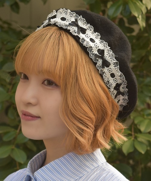axes femme（アクシーズファム）の「はしごレースリボンベレー（ハット・レディース・ブラック/ベージュ・FREE）」の2枚目の写真