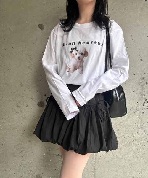 etta(エタ)の「フレンチガーリーリボンドッグロンT/長袖Tシャツ(Tシャツ/カットソー・レディース・ホワイト・MEDIUM)」の1枚目の写真