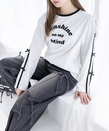 clear | ロゴプリントリボンラインロングスリーブカットソー[カジュアル ウィッシュコア ガーリー](Tシャツ/カットソー)