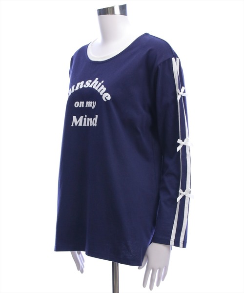 clear（クリア）の「ロゴプリントリボンラインロングスリーブカットソー[カジュアル ウィッシュコア ガーリー]（Tシャツ/カットソー・レディース・ネイビー/アイボリー・F）」の6枚目の写真