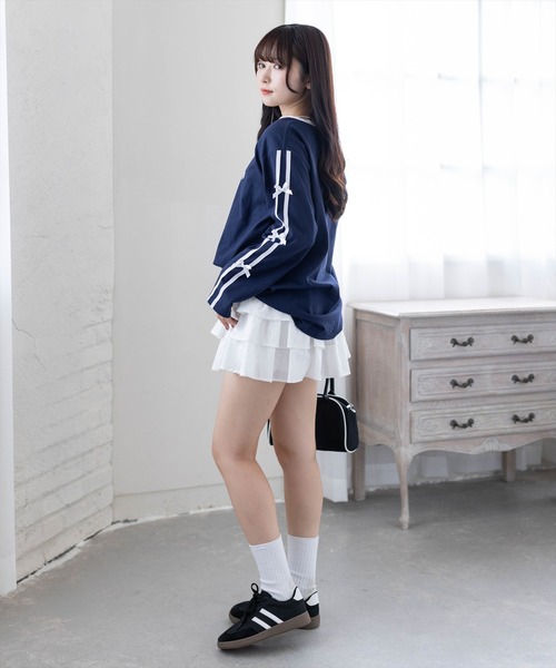 clear（クリア）の「ロゴプリントリボンラインロングスリーブカットソー[カジュアル ウィッシュコア ガーリー]（Tシャツ/カットソー・レディース・ネイビー/アイボリー・F）」の16枚目の写真
