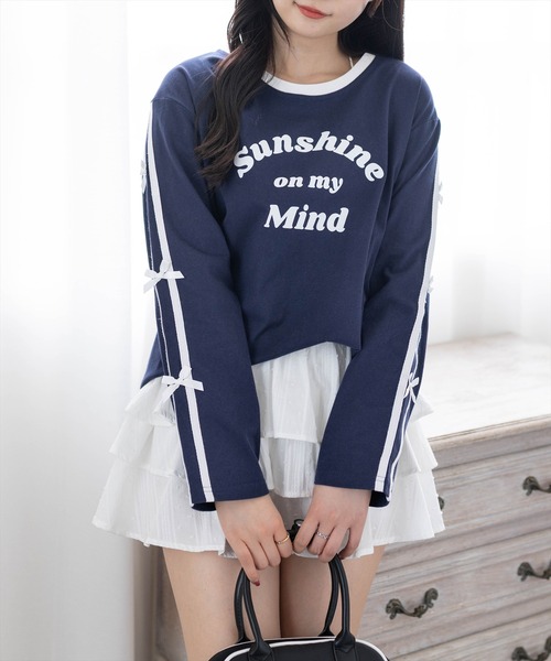 clear（クリア）の「ロゴプリントリボンラインロングスリーブカットソー[カジュアル ウィッシュコア ガーリー]（Tシャツ/カットソー・レディース・ネイビー/アイボリー・F）」の14枚目の写真