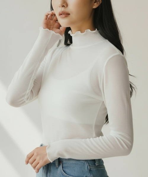 United store(ユナイテッドストア)の「シアーハイネックトップ(Tシャツ/カットソー・レディース・ブラック/ホワイト/ライトピンク/ライトブルー・FREE)」の2枚目の写真