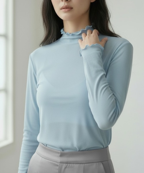 United store(ユナイテッドストア)の「シアーハイネックトップ(Tシャツ/カットソー・レディース・ブラック/ホワイト/ライトピンク/ライトブルー・FREE)」の3枚目の写真